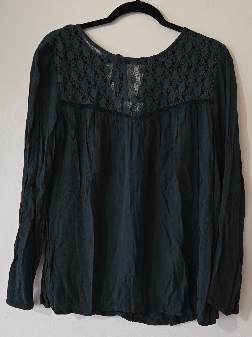 Old Navy Lace Yoke Long Sleeve Top - Dark Teal